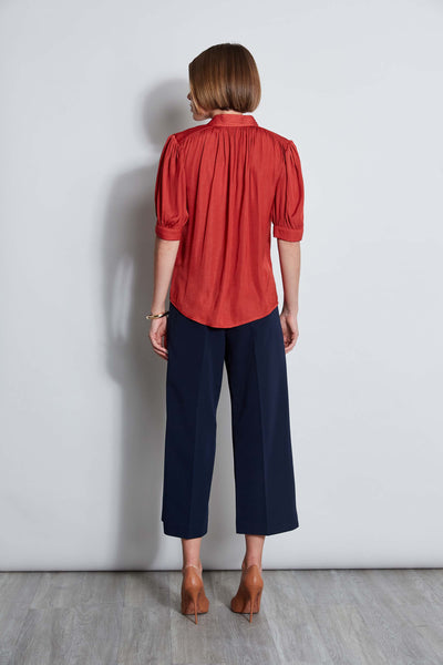 T-Tahari Short Sleeve Pleated Neck Shirt Image 3