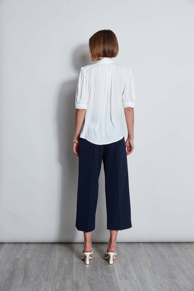 T-Tahari Short Sleeve Pleated Neck Shirt Image 3