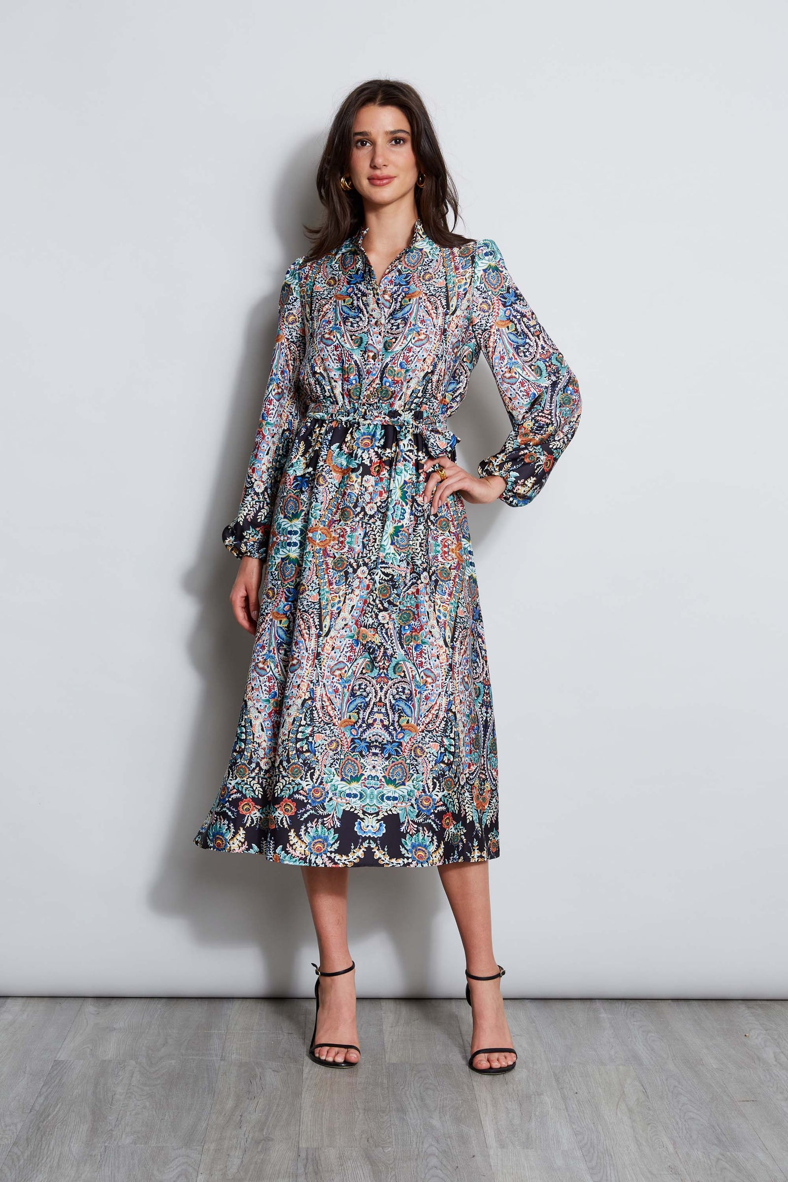 T-Tahari Royal Garden Satin Shirt Dress Elie Tahari T-Tahari Royal Garden Satin Shirt Dress Elie Tahari