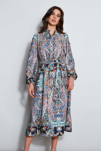 T-Tahari Royal Garden Satin Shirt Dress Image 2