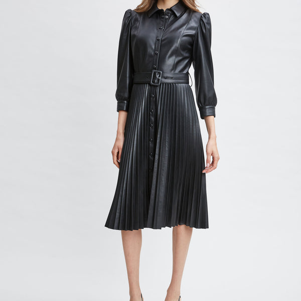 T Tahari Pleated Skirt Shirtdress, 10 / Black