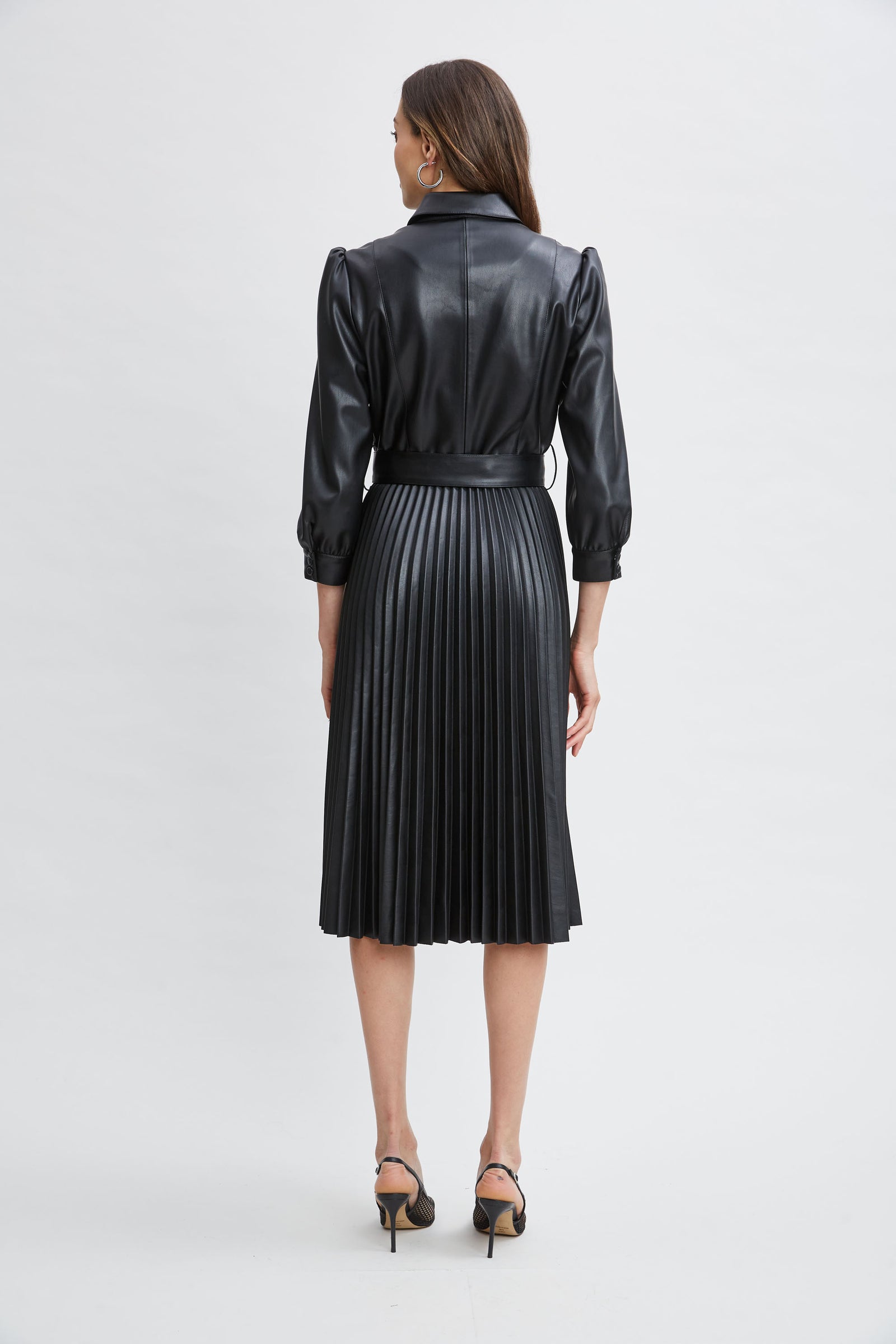 knee length dresses for ladies T-Tahari Vegan Leather Pleated Dress – Elie Tahari
