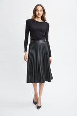 T-Tahari Vegan Leather Pleated Midi Skirt