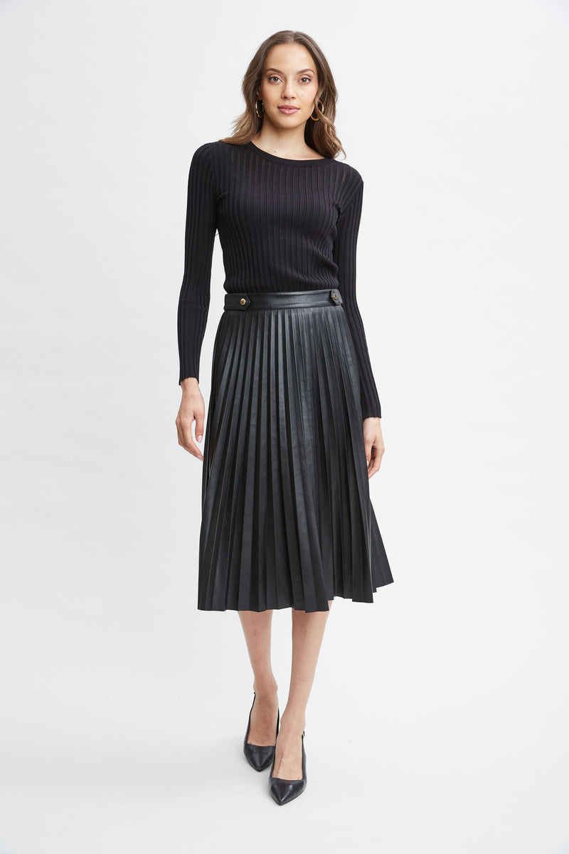 T-Tahari Vegan Leather Pleated Midi Skirt