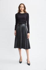 T-Tahari Vegan Leather Pleated Midi Skirt