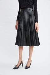 T-Tahari Vegan Leather Pleated Midi Skirt