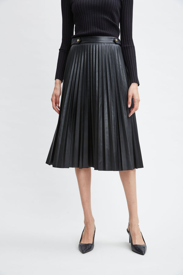 T-Tahari Vegan Leather Pleated Midi Skirt
