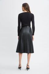 T-Tahari Vegan Leather Pleated Midi Skirt