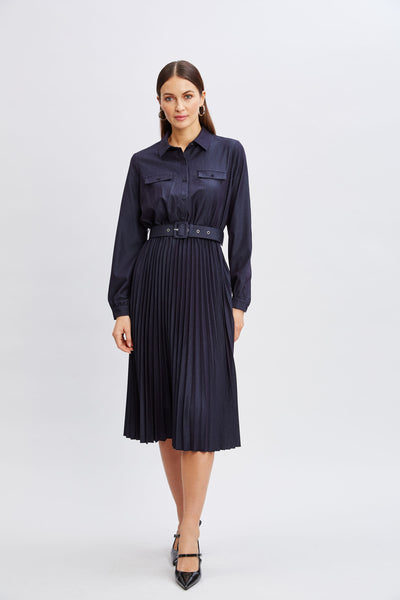 T-Tahari Pleated Denim Shirt Dress Image 1