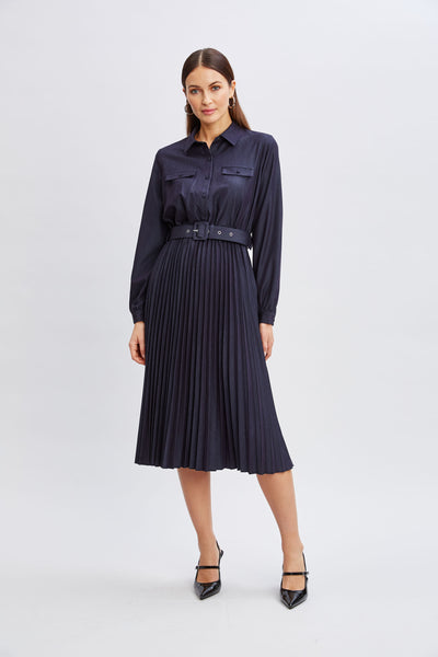 T-Tahari Pleated Denim Shirt Dress Image 3