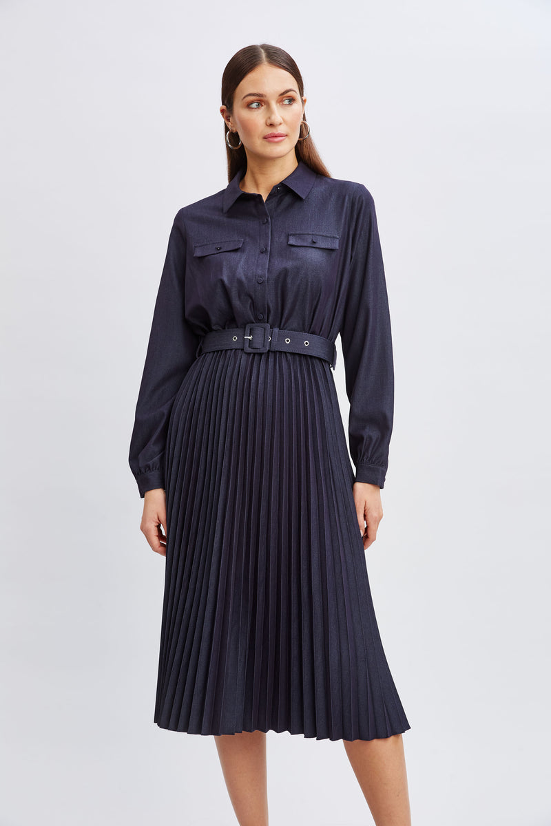 T-Tahari Pleated Denim Shirt Dress Elie Tahari T-Tahari Pleated Denim Shirt Dress Elie Tahari