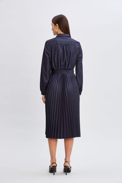 T-Tahari Pleated Denim Shirt Dress Image 5
