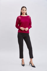 T-Tahari Chiffon Floral Shoulder Sweater