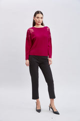 T-Tahari Chiffon Floral Shoulder Sweater