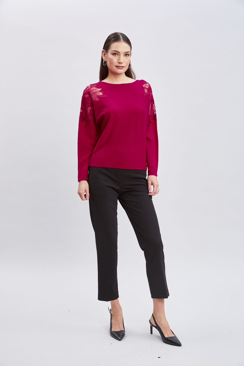 T-Tahari Chiffon Floral Shoulder Sweater