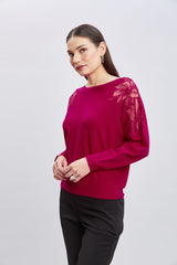 T-Tahari Chiffon Floral Shoulder Sweater