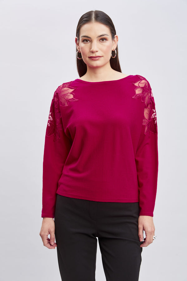T-Tahari Chiffon Floral Shoulder Sweater