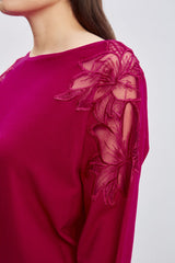 T-Tahari Chiffon Floral Shoulder Sweater
