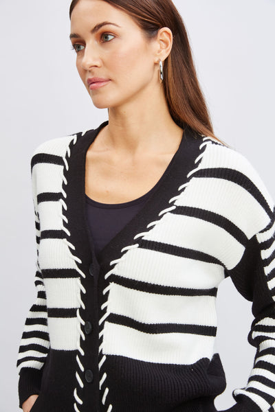 T-Tahari Stripe Stitch Cardigan Image 4