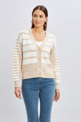 T-Tahari Stripe Stitch Cardigan