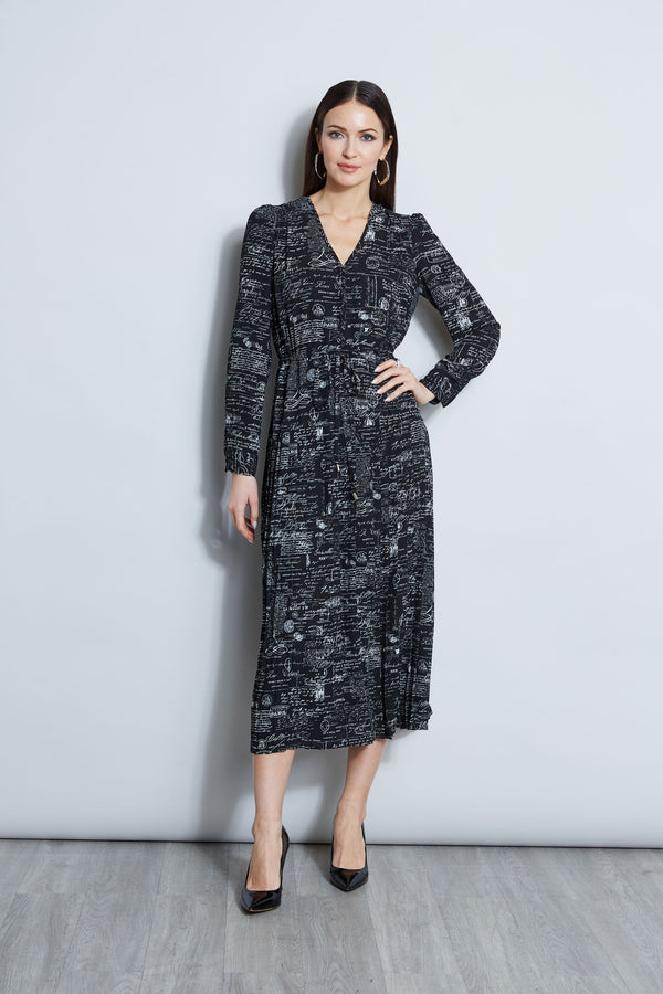 T-Tahari Script Print Midi Dress