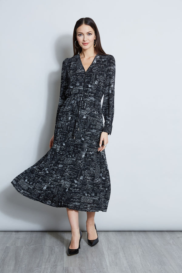 T-Tahari Script Print Midi Dress