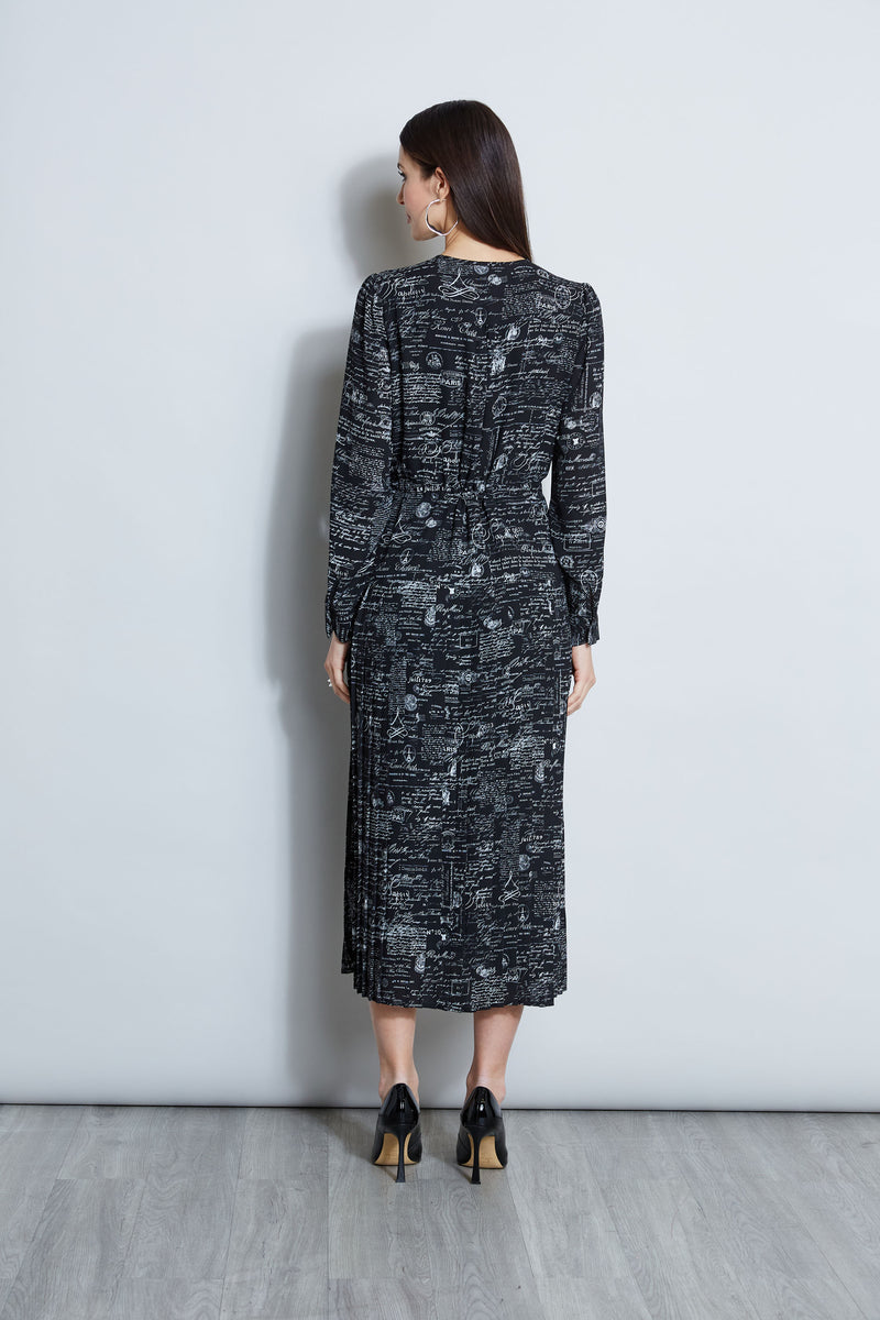 T-Tahari Script Print Midi Dress