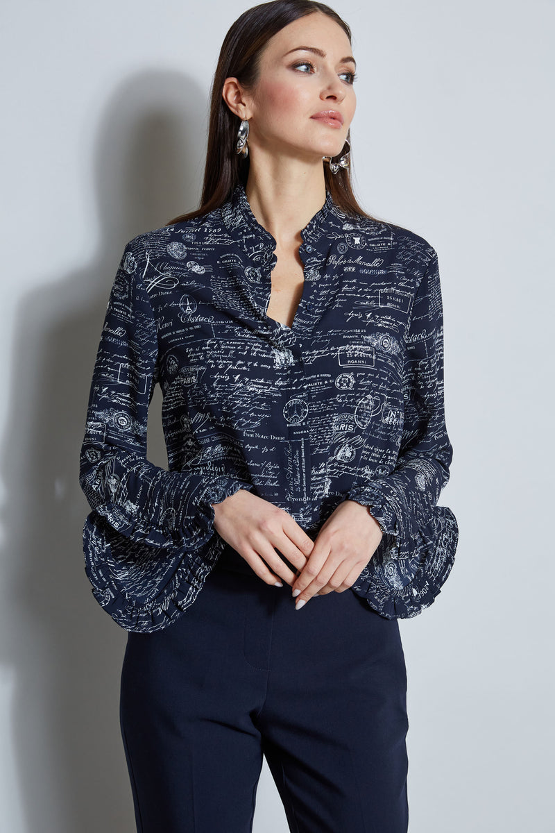 T-Tahari Script Print Shirt