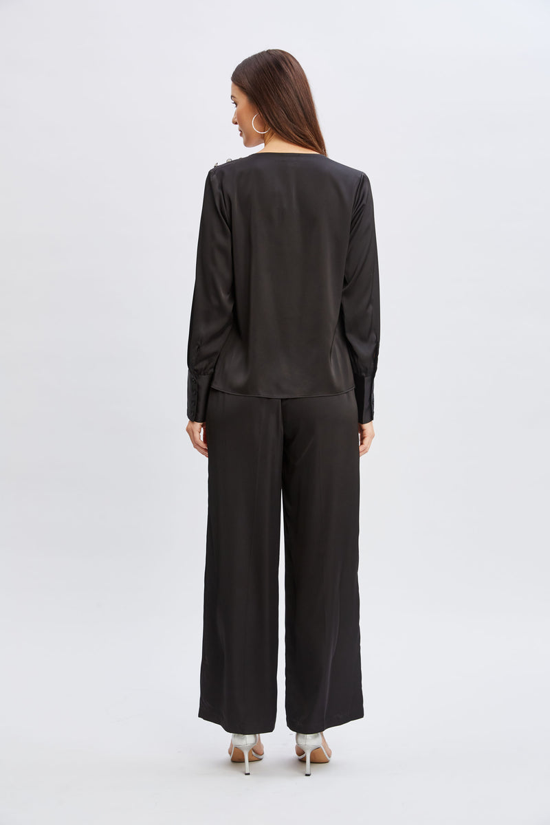 T-Tahari Satin Cowl Jewel Top