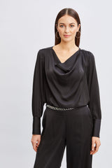 T-Tahari Satin Cowl Jewel Top