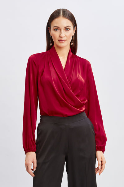T-Tahari Faux Wrap Satin Top Image 1