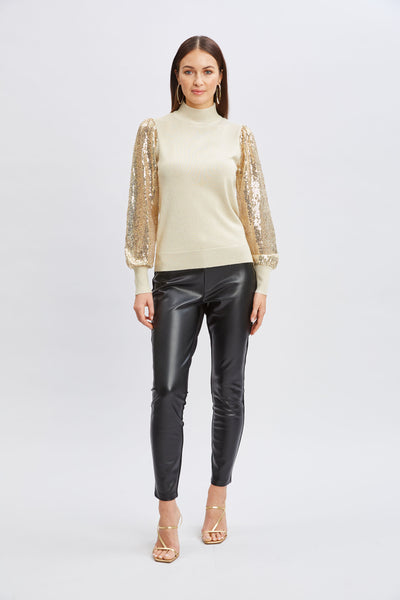 T-Tahari Sequin Sleeve Mock Neck Sweater Image 2