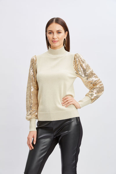 T-Tahari Sequin Sleeve Mock Neck Sweater Image 1