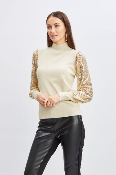 T-Tahari Sequin Sleeve Mock Neck Sweater Image 3
