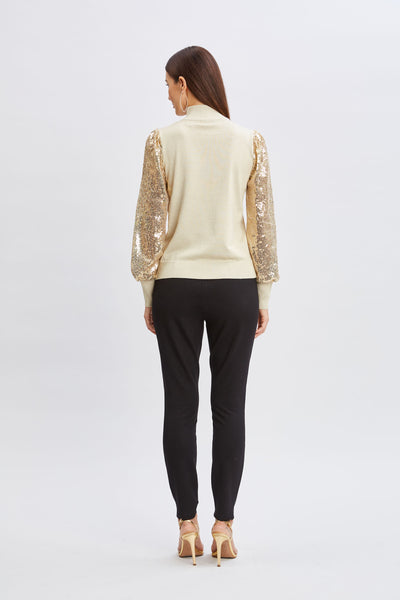 T-Tahari Sequin Sleeve Mock Neck Sweater Image 5