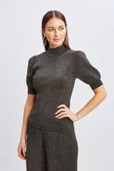 T-Tahari Puff Sleeve Metallic Sweater