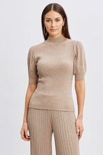 T-Tahari Puff Sleeve Metallic Sweater