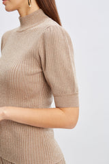 T-Tahari Puff Sleeve Metallic Sweater