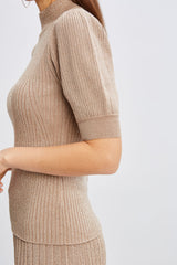 T-Tahari Puff Sleeve Metallic Sweater