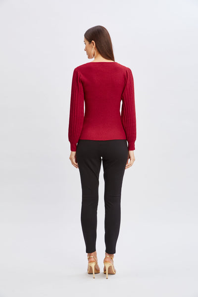 T-Tahari Pleated Sleeve Metallic Sweater Image 6