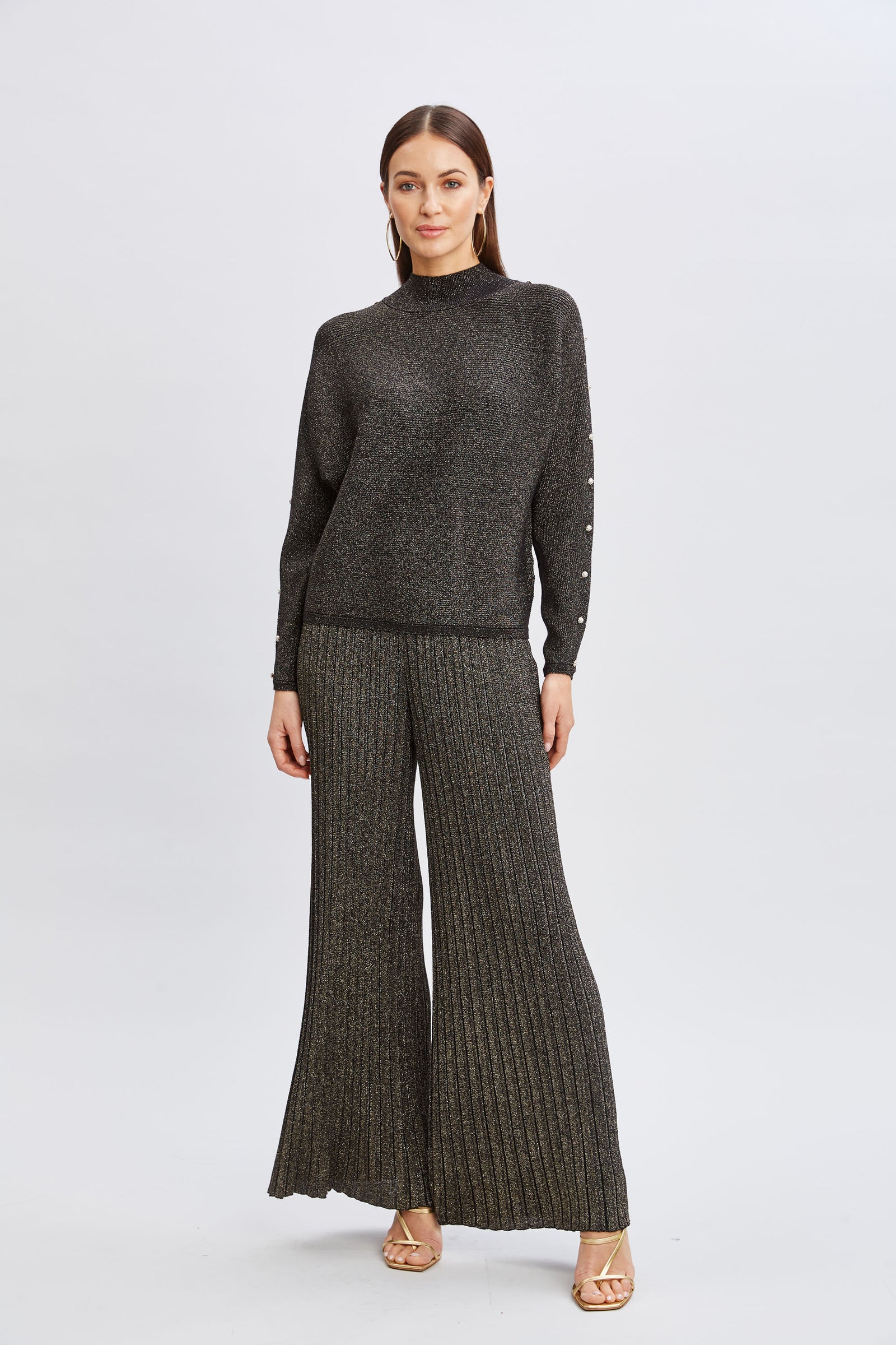 T-Tahari Crystal Sleeve Metallic Sweater – Elie Tahari