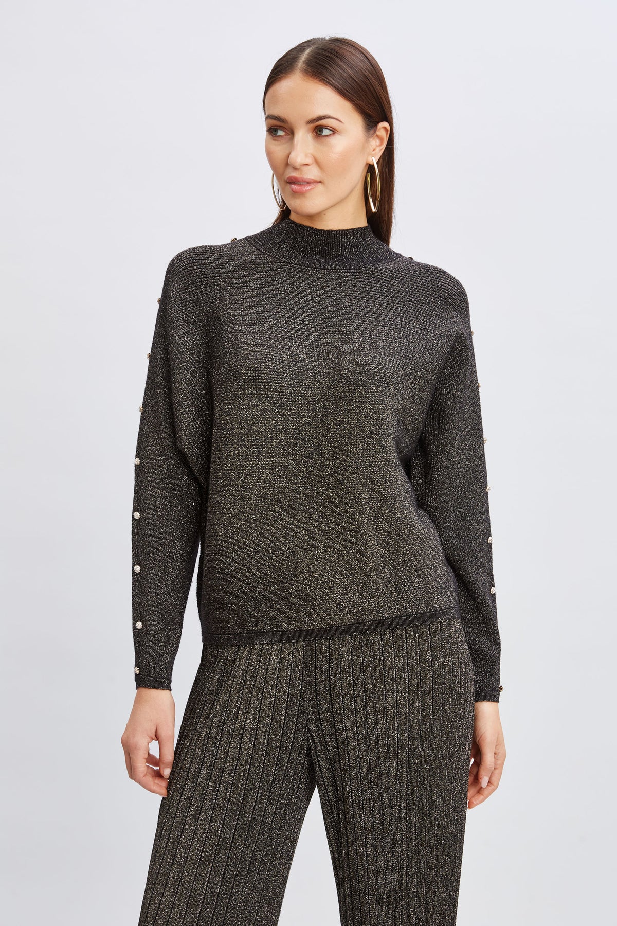 T-Tahari Crystal Sleeve Metallic Sweater – Elie Tahari T-Tahari Crystal Sleeve Metallic Sweater – Elie Tahari