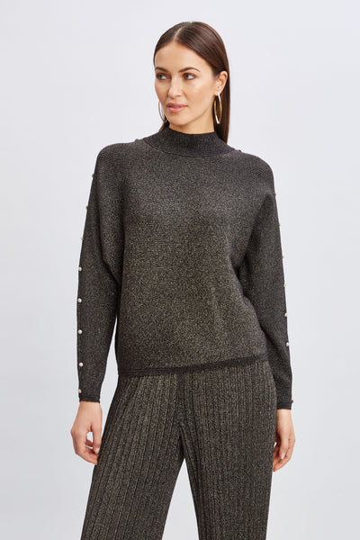 T-Tahari Crystal Sleeve Metallic Sweater Image 1