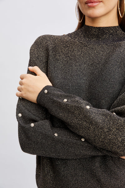 T-Tahari Crystal Sleeve Metallic Sweater Image 4