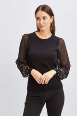 T-Tahari Chiffon Pearl Sleeve Knit