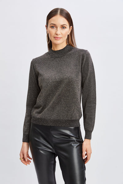T-Tahari Metallic Mock Neck Sweater Image 1