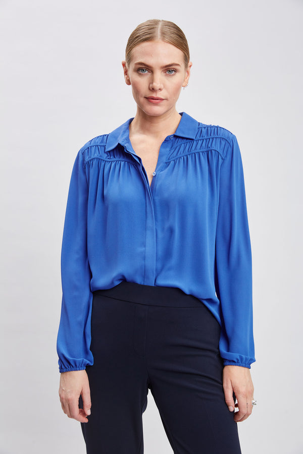 T-Tahari Shirred Button Down Shirt