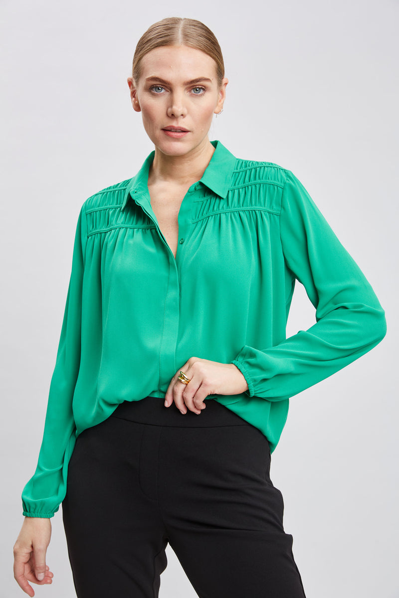 T-Tahari Shirred Button Down Shirt