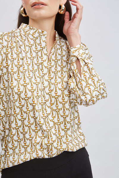 T-Tahari Chain Print Button Down Shirt Image 4