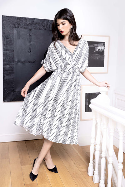 T-Tahari Dropped Tie Shoulder Dot Dress Image 2